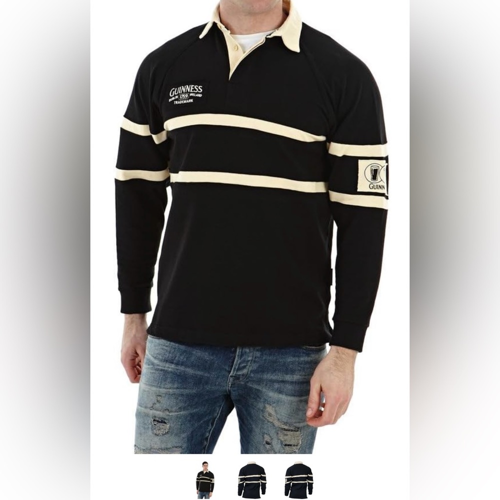 XL Guinness Long Sleeve Rugby Sweater/Polo - Black and Cream
